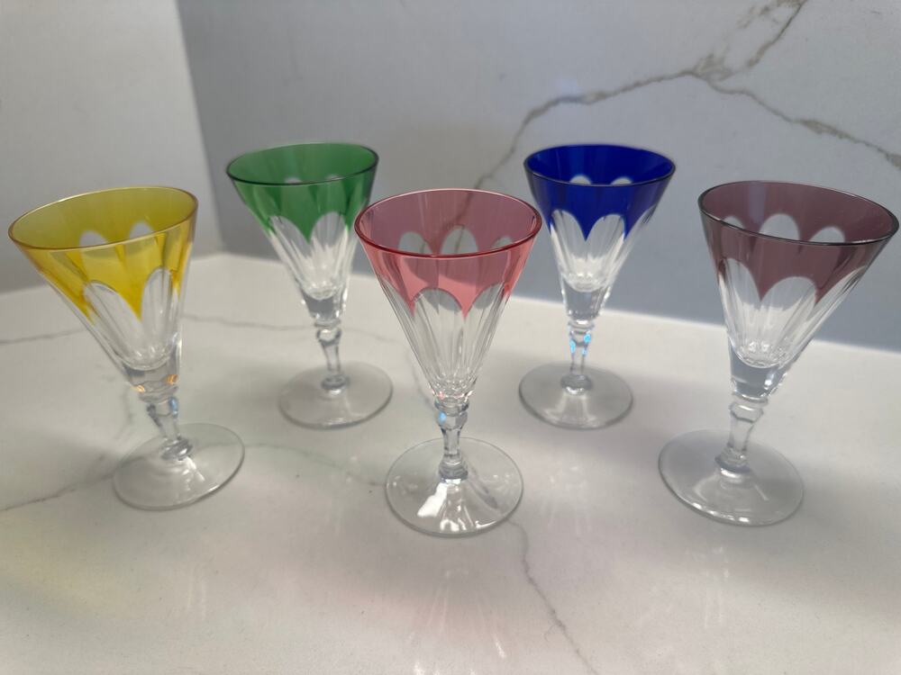 NEW Set of 5 Hungarian Crystal Colorful Cordial Liquor Glasses Hoya